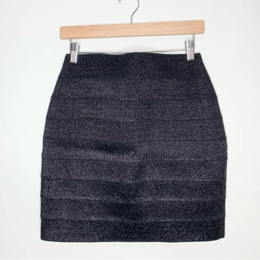 NWOT Express Black Shimmer Metallic Bandage Skirt Medium